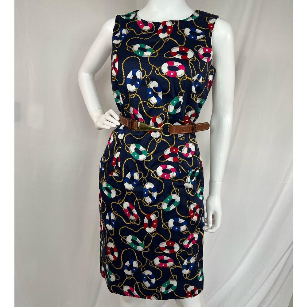 Vintage Talbots Cotton Sheath Dress Nautical Life Saver Novelty Print Size 10